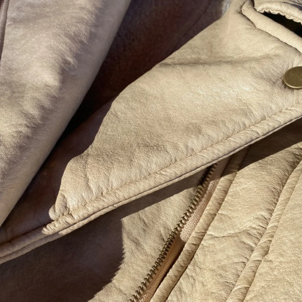 HP✨NWT SAGE the Label Rustic Heart Biker Faux Leather Moto Long Sleeve Jacket XS - Picture 6 of 16